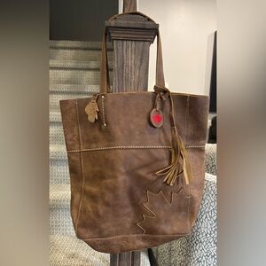 Roots Brown Leather Tote Bag